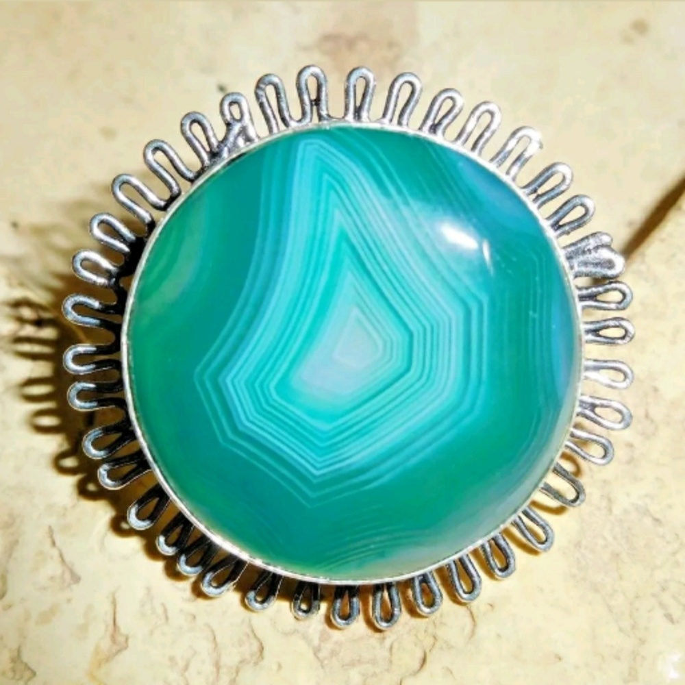 Natural Botswana Agate 925 Silver Ring - image 1